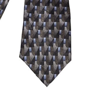 Z Inc Pure Silk Mens Tie Geometric 4" Wide Vintage Necktie Black Blue Grey